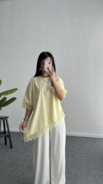 Elly Dantelli Kombine Tişört - Sarı - Görsel 6