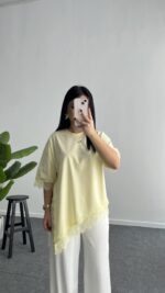 Elly Dantelli Kombine Tişört - Sarı - Görsel 2