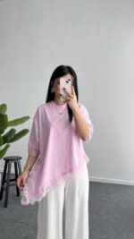 Elly Dantelli Kombine Tişört - Pembe - Görsel 8