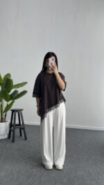 Elly Dantelli Kombine Tişört - Acı Kahve