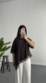 Elly Dantelli Kombine Tişört - Acı Kahve - Görsel 5