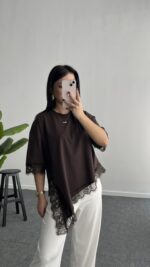 Elly Dantelli Kombine Tişört - Acı Kahve - Görsel 2