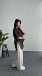 Elly Dantelli Kombine Tişört - Acı Kahve - Görsel 6