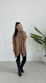 Karden Yırtmaçlı Pelerin - Bisküvi