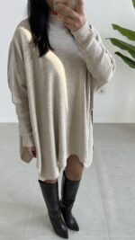 Karden Yırtmaçlı Pelerin - Taş - Görsel 3