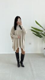 Karden Yırtmaçlı Pelerin - Taş - Görsel 8