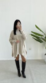 Karden Yırtmaçlı Pelerin - Taş