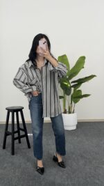 Katre Garnili Bambu Gömlek - Gri - Görsel 4