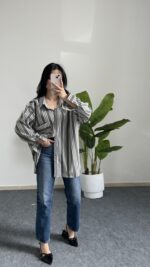 Katre Garnili Bambu Gömlek - Gri - Görsel 6