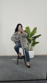 Katre Garnili Bambu Gömlek - Gri - Görsel 3