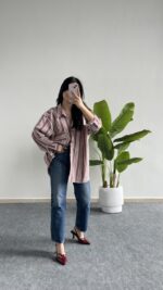 Katre Garnili Bambu Gömlek - Gül Kurusu - Görsel 5