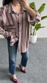 Katre Garnili Bambu Gömlek - Gül Kurusu - Görsel 6