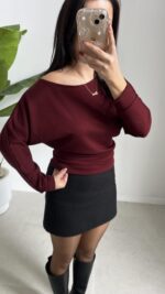 Kayık Yaka Oysho Bluz - Bordo - Görsel 7