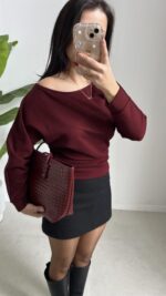 Kayık Yaka Oysho Bluz - Bordo - Görsel 2