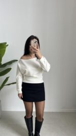 Kayık Yaka Oysho Bluz - Ekru - Görsel 6