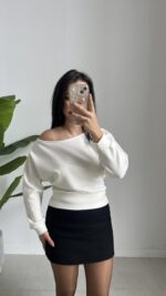 Kayık Yaka Oysho Bluz - Ekru - Görsel 3