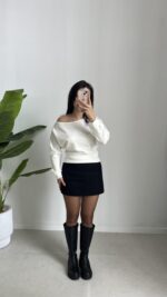 Kayık Yaka Oysho Bluz - Ekru - Görsel 5