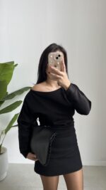 Kayık Yaka Oysho Bluz - Siyah - Görsel 2