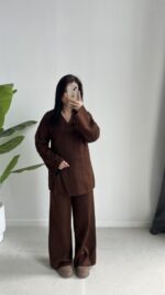 Kruvaze Triko Takım - Kahve - Görsel 5