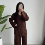 Kruvaze Triko Takım - Kahve