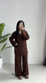 Kruvaze Triko Takım - Kahve