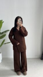 Kruvaze Triko Takım - Kahve - Görsel 4