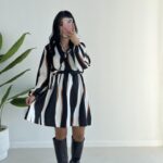 Kruvaze Yakalı Desenli Modal Mini Elbise - Füme