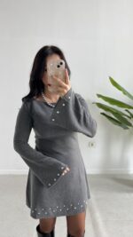 Lavia Drop Detaylı Selanik Elbise - Gri - Görsel 2