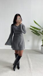 Lavia Drop Detaylı Selanik Elbise - Gri - Görsel 7