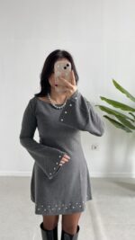 Lavia Drop Detaylı Selanik Elbise - Gri - Görsel 5