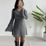 Lavia Drop Detaylı Selanik Elbise - Gri