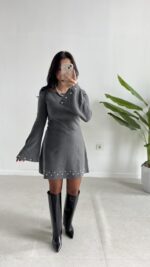 Lavia Drop Detaylı Selanik Elbise - Gri