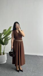 Ledia Bürümcük Elbise - Kahve - Görsel 5