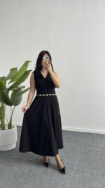 Ledia Bürümcük Elbise - Siyah - Görsel 5