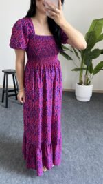 Leila Etnik Desen Gipeli Viskon Elbise - Pembe - Görsel 5