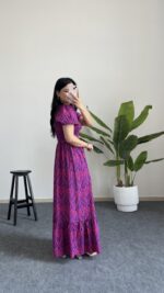 Leila Etnik Desen Gipeli Viskon Elbise - Pembe - Görsel 7