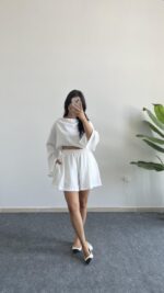 Lemas Bluz Şort Takım - Beyaz - Görsel 4