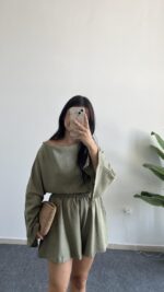 Lemas Bluz Şort Takım - Haki - Görsel 3