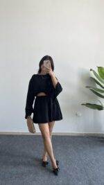 Lemas Bluz Şort Takım - Siyah - Görsel 2