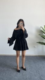 Lemas Bluz Şort Takım - Siyah - Görsel 7