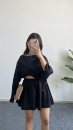 Lemas Bluz Şort Takım - Siyah - Görsel 6