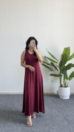 Lia Modal Basic Çan Elbise - Bordo - Görsel 4