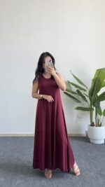 Lia Modal Basic Çan Elbise - Bordo - Görsel 3
