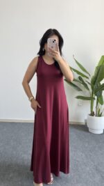 Lia Modal Basic Çan Elbise - Bordo - Görsel 2