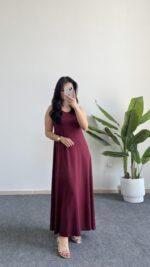 Lia Modal Basic Çan Elbise - Bordo