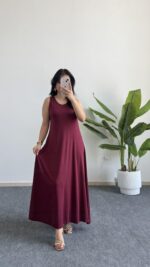 Lia Modal Basic Çan Elbise - Bordo - Görsel 5