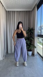 Lila Balon Model Keten Pantolon - Görsel 4