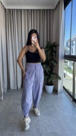 Lila Balon Model Keten Pantolon - Görsel 2