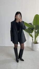 Liona Kruvaze Blazer Ceket - Antrasit - Görsel 3