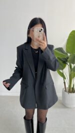 Liona Kruvaze Blazer Ceket - Antrasit - Görsel 6